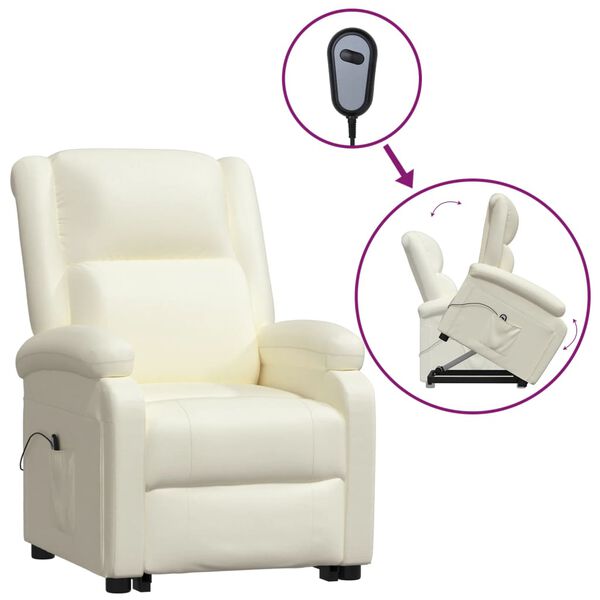 vidaXL Sill&oacute;n elevable cuero sint&eacute;tico crema