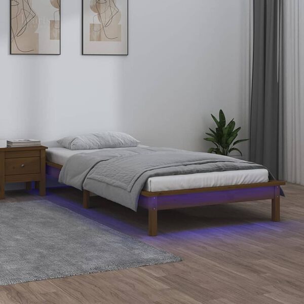 vidaXL Estructura de cama con LED madera maciza marr&oacute;n miel 100x200 cm