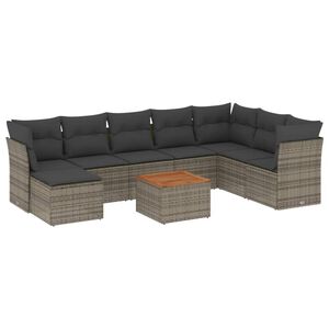 vidaXL Set de muebles de jard&iacute;n 9 pzas y cojines rat&aacute;n sint&eacute;tico gris