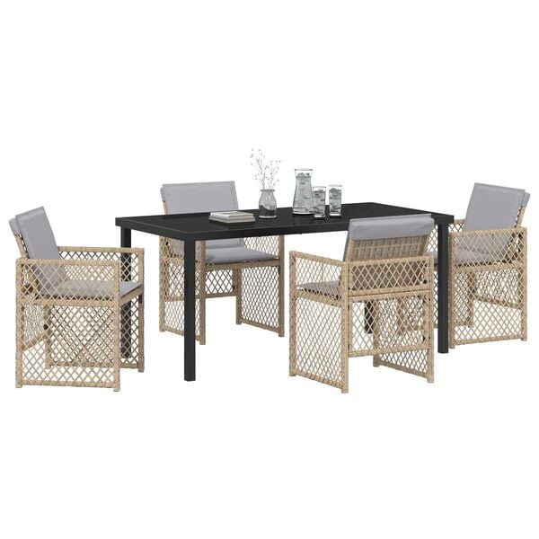 vidaXL Conjunto de Comedor de Jard&iacute;n 5 pcs Beige rat&aacute;n sint&eacute;tico