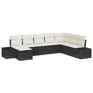 vidaXL Conjunto de sof&aacute; de jard&iacute;n con almohada 8 pcs Negro Polirat&aacute;n