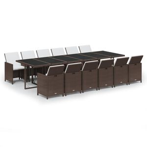 vidaXL Juego comedor jard&iacute;n 13 pzas con cojines rat&aacute;n sint&eacute;tico marr&oacute;n