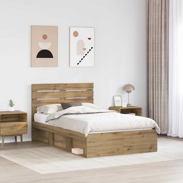 vidaXL Estructura de cama con cabecera Roble Artesanal 120 x 190 cm