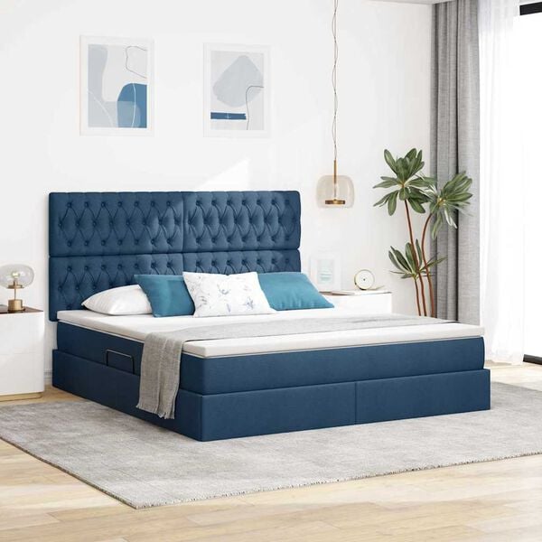 vidaXL Cama con almacenamiento y colch&oacute;n Azul 180 x 200 cm Poli&eacute;ster