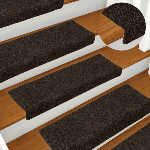 vidaXL Felpudos autoadhesivos para escaleras, 30 unidades, 65 x 21 x 4 cm, marrón oscuro, borde rectangular