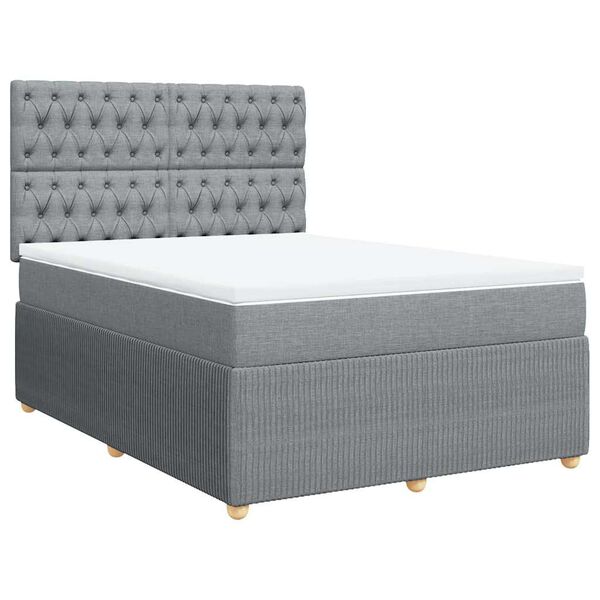 vidaXL Cama box spring con colch&oacute;n tela gris claro 140x190 cm