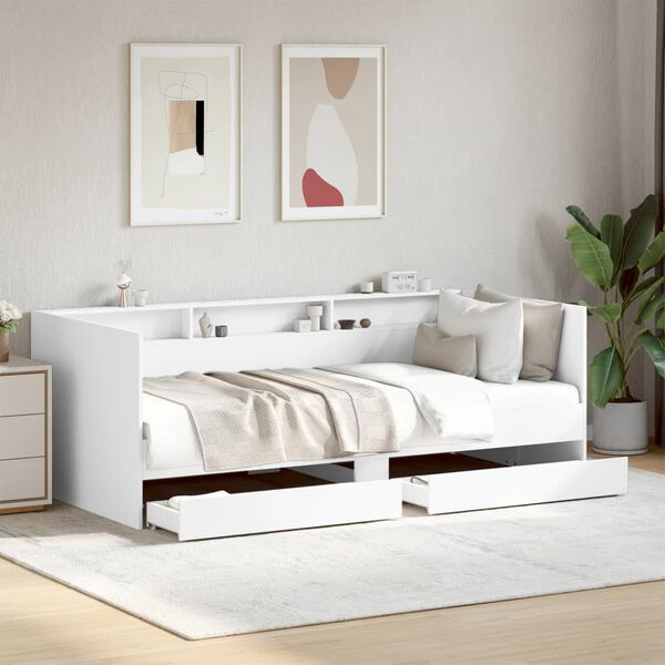 vidaXL Sofá cama con cajones sin colchón blanco 90x190 cm