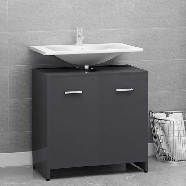 vidaXL Armario de ba&ntilde;o madera contrachapada gris brillo 60x33x61 cm