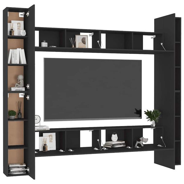 vidaXL Set de muebles de sal&oacute;n TV 8 piezas madera ingenier&iacute;a negro