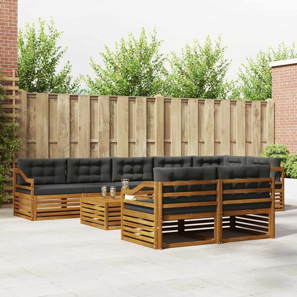 vidaXL Conjunto de sof&aacute;s de exterior 9 pcs Natural y Antracita