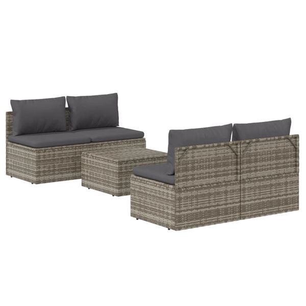 vidaXL Set de muebles de jardín 5 pzas y cojines ratán sintético gris
