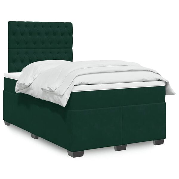 vidaXL Cama box spring con colch&oacute;n terciopelo verde oscuro 120x190 cm