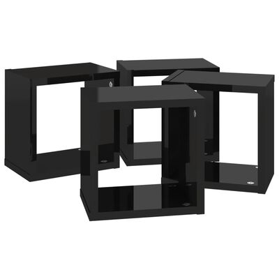 vidaXL Estantes cubo de pared 4 unidades negro brillo 22x15x22 cm