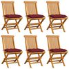 vidaXL Sillas de jard&iacute;n 6 uds con cojines rojo tinto madera de teca
