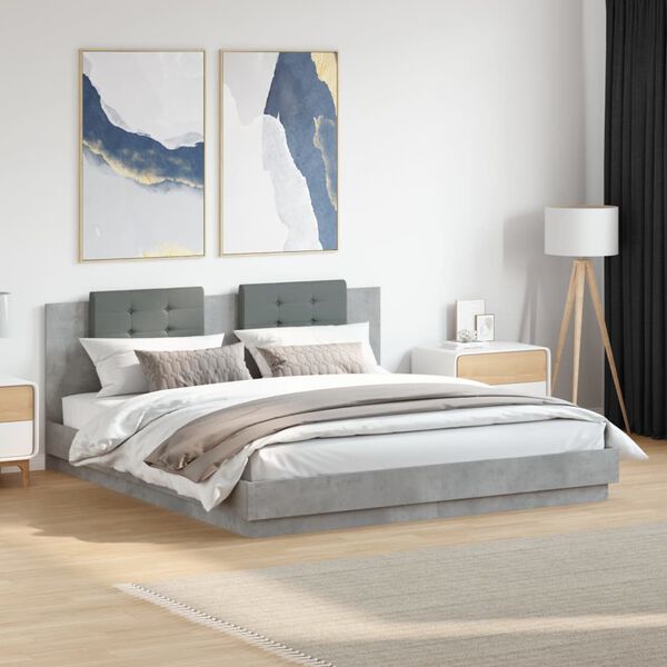 vidaXL Cama con cabecero madera de ingenier&iacute;a gris hormig&oacute;n 160x200 cm