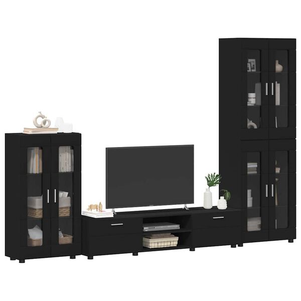 vidaXL Conjunto de mueble de TV FLORIN Negro Madera de ingenier&iacute;a