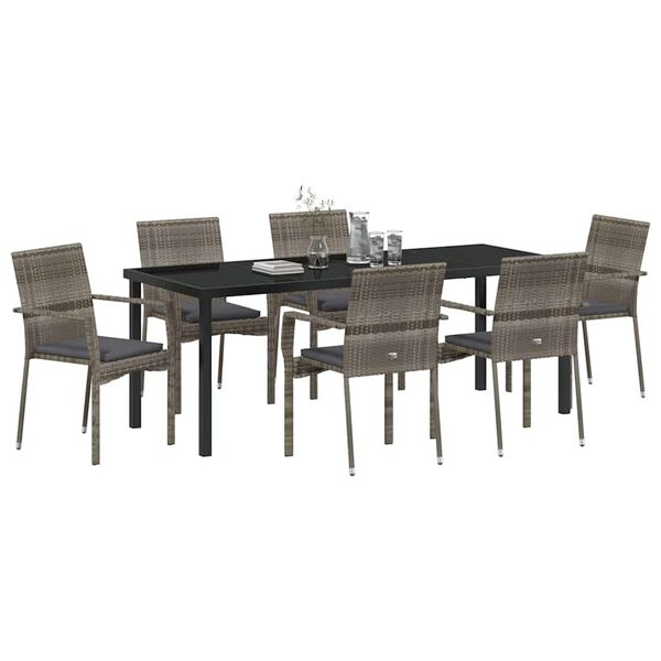 vidaXL Conjunto de Comedor de Jard&iacute;n 7 pcs Gris rat&aacute;n sint&eacute;tico