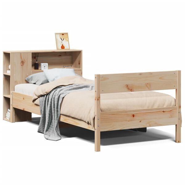 vidaXL Cama con estanter&iacute;a sin colch&oacute;n madera maciza de pino 90x190 cm