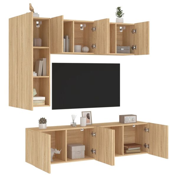 vidaXL Muebles de TV de pared 5 pzas madera de ingenier&iacute;a roble Sonoma