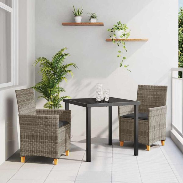 vidaXL Conjunto de Comedor de Jard&iacute;n 3 pcs Gris rat&aacute;n sint&eacute;tico