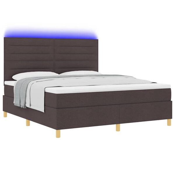 vidaXL Cama Box Spring LED con colch&oacute;n Marr&oacute;n Oscuro 180 x 200 cm tela