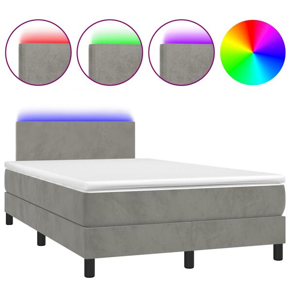 vidaXL Cama box spring colch&oacute;n y LED terciopelo gris claro 120x190 cm