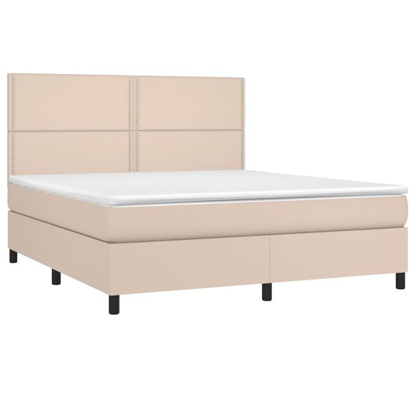 vidaXL Cama box spring colch&oacute;n LED cuero sint&eacute;tico capuchino 180x200cm