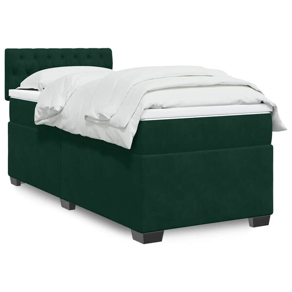 vidaXL Cama box spring con colch&oacute;n terciopelo verde oscuro 80x200 cm