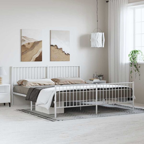 vidaXL Estructura cama sin colch&oacute;n con estribo metal blanco 183x213 cm
