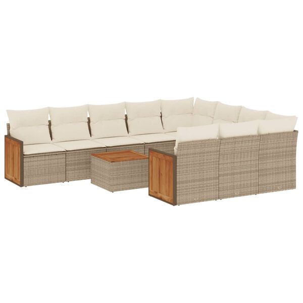 vidaXL Set de sof&aacute;s de jard&iacute;n 11pzas con cojines rat&aacute;n sint&eacute;tico beige