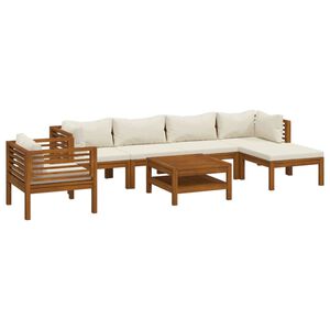 vidaXL Muebles de jard&iacute;n 7 pzas cojines crema madera maciza de acacia
