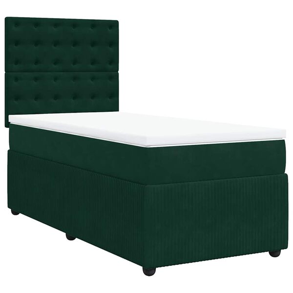 vidaXL Cama box spring con colch&oacute;n terciopelo verde oscuro 90x200 cm