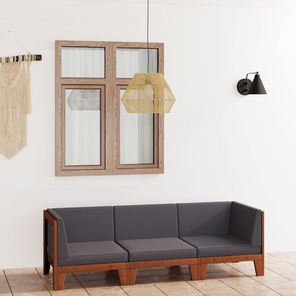 vidaXL Juego muebles de jard&iacute;n y cojines 3 pzas madera maciza acacia