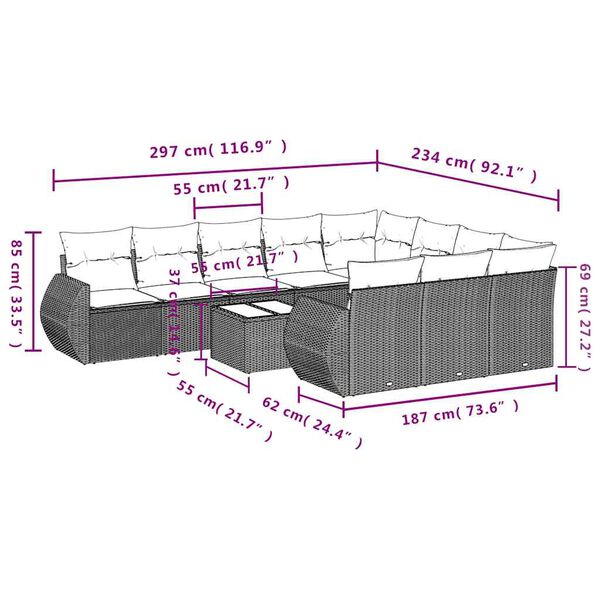 vidaXL Set de sofás de jardín 11 pzas y cojines ratán sintético negro