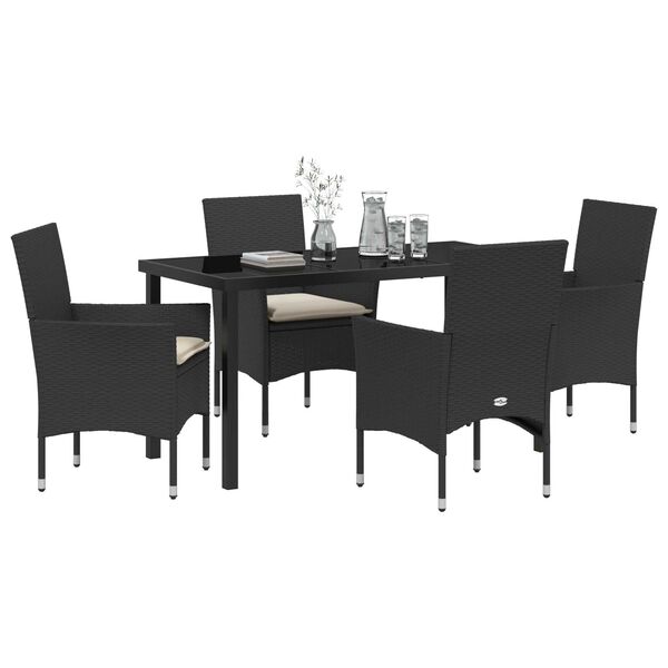 vidaXL Conjunto de Comedor de Jard&iacute;n 5 pcs Negro rat&aacute;n sint&eacute;tico
