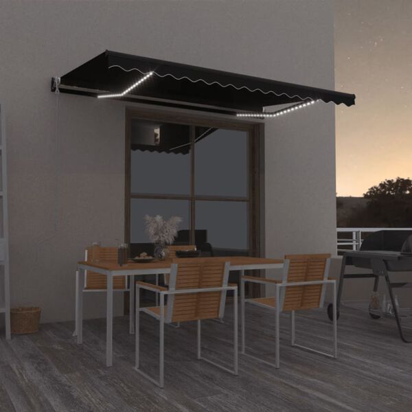 vidaXL Toldo autom&aacute;tico LED sensor de viento gris antracita 400x350 cm
