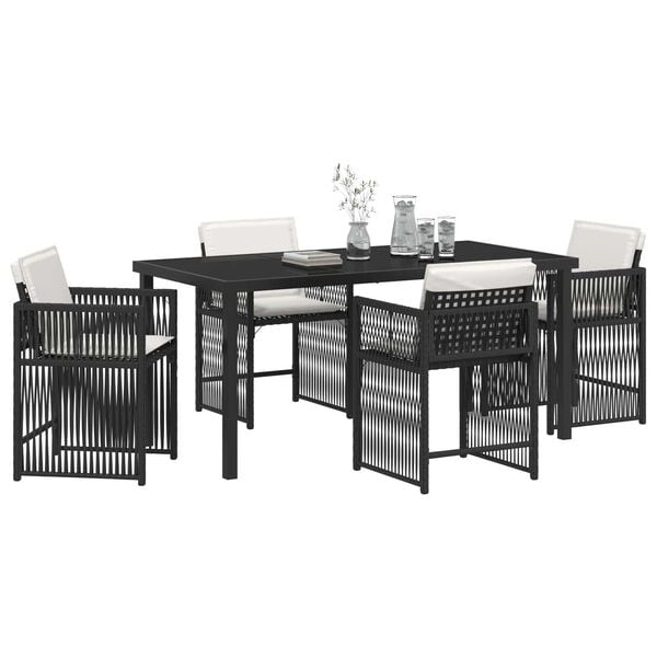 vidaXL Conjunto de Comedor de Jard&iacute;n 5 pcs Negro rat&aacute;n sint&eacute;tico
