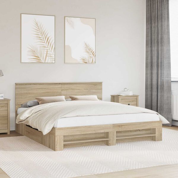 vidaXL Estructura de cama con cabecera Roble Sonoma 200 x 200 cm