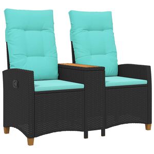 vidaXL Banco reclinable con mesa Negro y Turquesa 126 x 65 x 112 cm