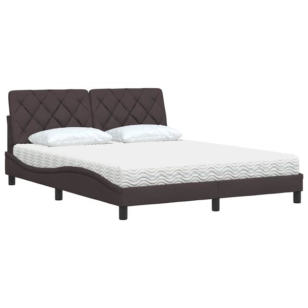 vidaXL Cama con colch&oacute;n de tela marr&oacute;n oscuro 160x200 cm