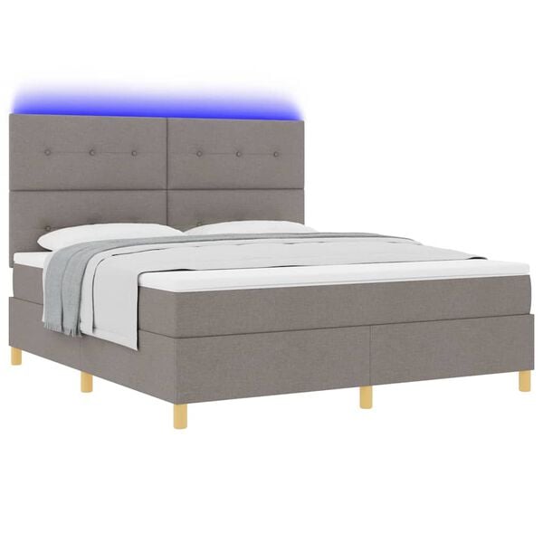 vidaXL Cama Box Spring LED con colch&oacute;n Taup&eacute; 180 x 200 cm tela