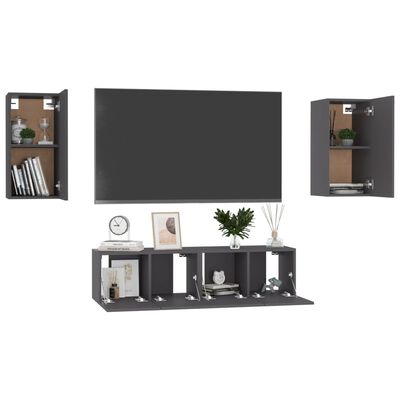vidaXL Juego de mueble para TV de 4 piezas madera de ingeniería gris