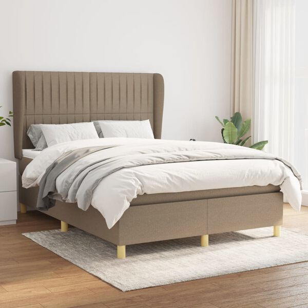 vidaXL Cama box spring con colch&oacute;n tela gris taupe 140x190 cm