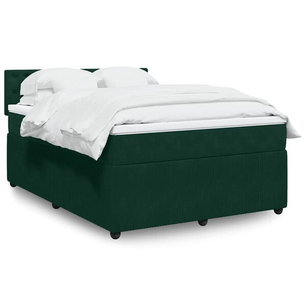vidaXL Cama box spring con colch&oacute;n terciopelo verde oscuro 140x200 cm