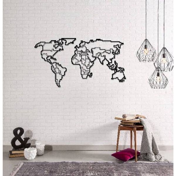 Homemania Decoraci&oacute;n de pared mapa del mundo 11 metal negro 100x53 cm
