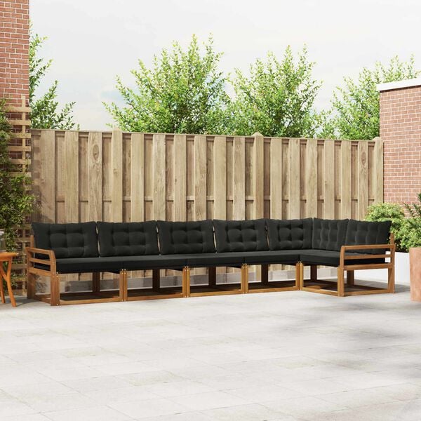 vidaXL Conjunto de sof&aacute;s de exterior con coj&iacute;n 6 pcs Natural y negro