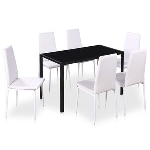 vidaXL Juego de mesa de comedor de 7 piezas en blanco y negro