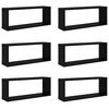 vidaXL Estante cubo de pared 6 uds contrachapado negro 60x15x23 cm
