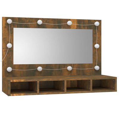 vidaXL Mueble con espejo y LED color roble ahumado 90x31,5x62 cm