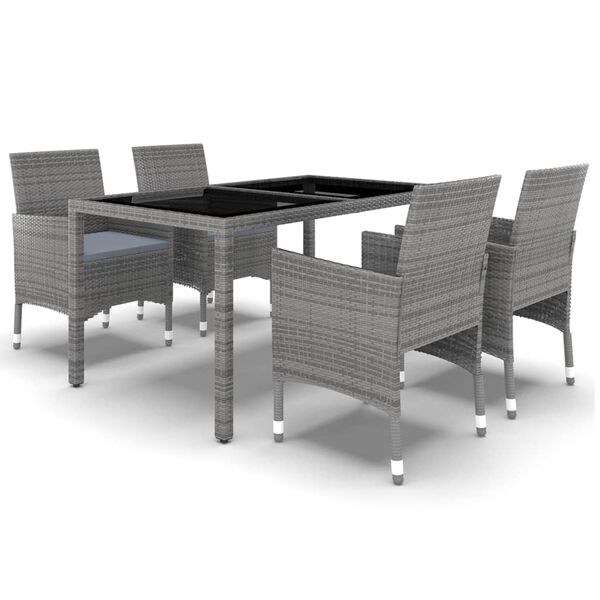 vidaXL Set de comedor de jardín 5 pzas ratán sintético vidrio gris